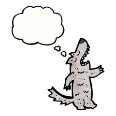 cartoon wolf with thought bubble