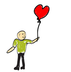 Man holding a balloon in the form of heart. Illustration.