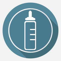 Icon baby bottle on white circle with a long shadow
