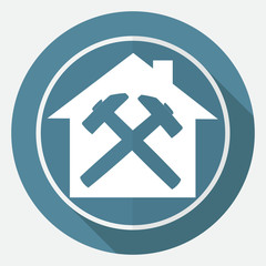 Icon house on white circle with a long shadow