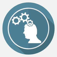 Icon Gear head on white circle with a long shadow