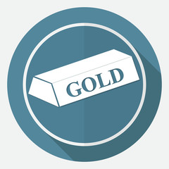gold bar isolated on white circle with a long shadow