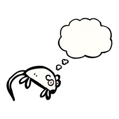 cartoon white mouse with thought bubble