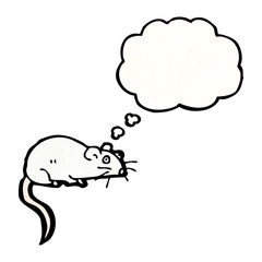cartoon white mouse with thought bubble