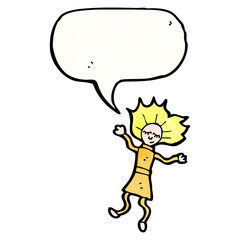 cartoon doll with speech bubble