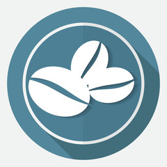 Icon Coffee beans on white circle with a long shadow