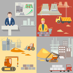 Design and construction of buildings, construction sites, icons