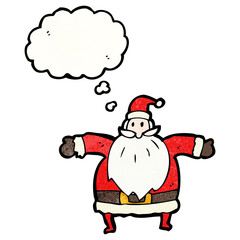 cartoon santa claus with thought bubble