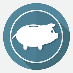 Icon Money bag on white circle with a long shadow