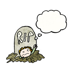 cartoon zombie rising from grave