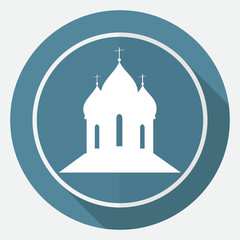 Orthodox Cathedral Church on white circle with a long shadow
