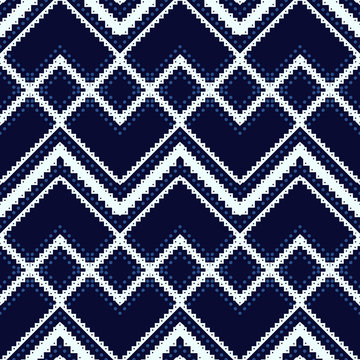 White-blue geometric pattern. Seamless ethnic background.