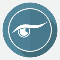 Icon eye on white circle with a long shadow