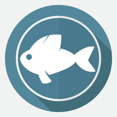 Icon Fish on white circle with a long shadow