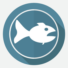 Icon Fish on white circle with a long shadow