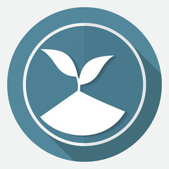 Icon leaf on white circle with a long shadow