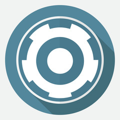 Icon gears on white circle with a long shadow