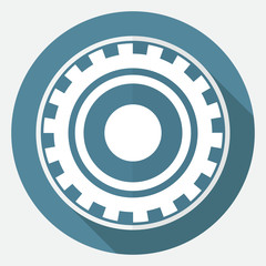 Icon gears on white circle with a long shadow