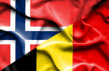 Waving flag of Belgium and Norway