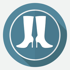 Women Boots Icon on white circle with a long shadow