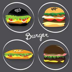 Set of fast food burgers, burritos
