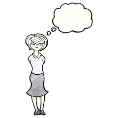 cartoon woman with thought bubble