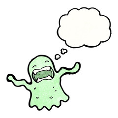 cartoon slimey ghost with thought bubble