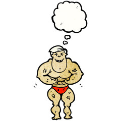 cartoon body builder with thought bubble