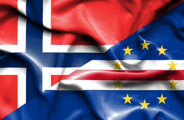 Waving flag of Cape Verde and Norway