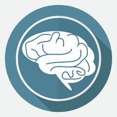 Icon brain on white circle with a long shadow