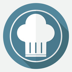 Icon chef hat on white circle with a long shadow