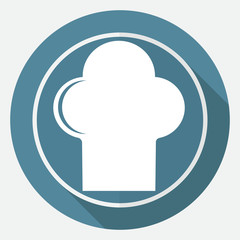 Icon chef hat on white circle with a long shadow