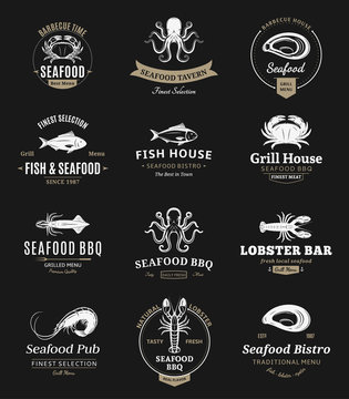 Seafood Barbecue Logos, Labels and Design Elements