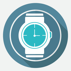 Icon wristwatch on white circle with a long shadow