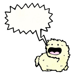 friendly cartoon monster with speech bubble
