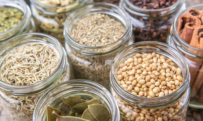 Herbs and spices in mason jar