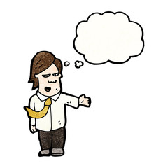 cartoon salesman with thought bubble