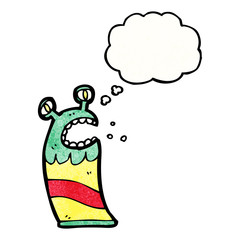 cartoon little alien with thougth bubble