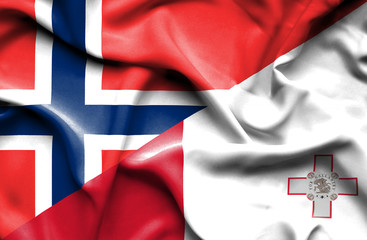 Fototapeta premium Waving flag of Malta and Norway