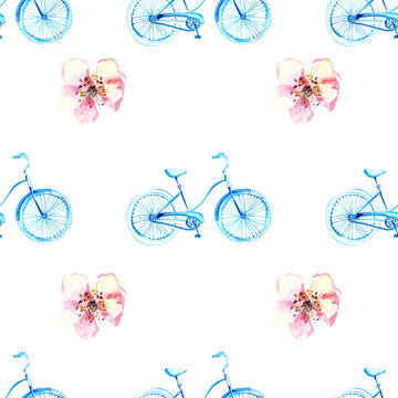 Watercolor bicycle with flowers