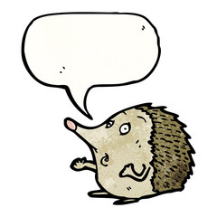 hedgehog cartoon character with speech bubble