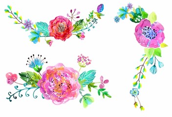 Watercolor flowers set