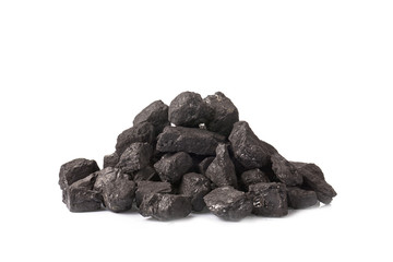 A pile of black coal on a white background