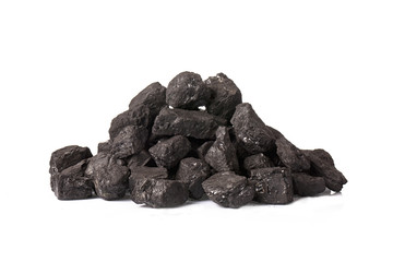 A small pile of black coal on a white background