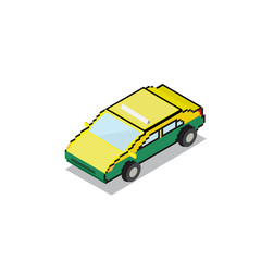 green yellow Taxi transportation car isometric 3D pixels design