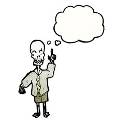 cartoon skeleton with thought bubble