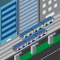 isometric view sky train in a city