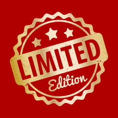 Limited Edition rubber stamp award vector gold on a red background.