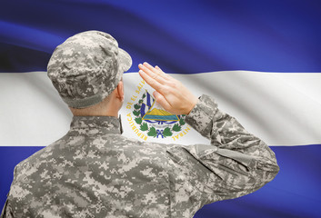 Soldier in hat facing national flag series - El Salvador