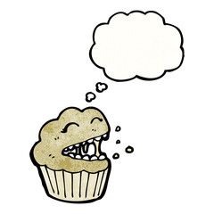cartoon muffin with thought bubble